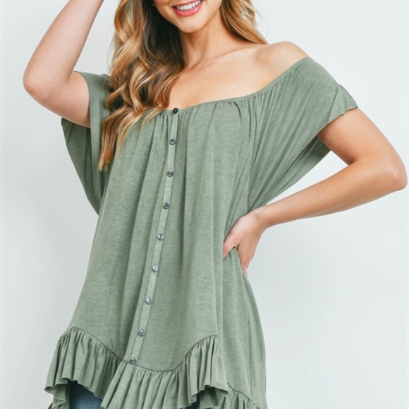 Charcoal Boho style off shoulder tunic top - Picture 5 of 11